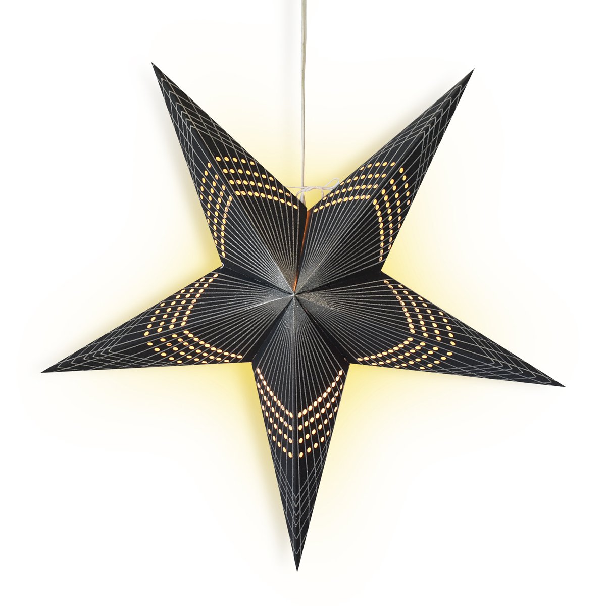 3-PACK + Cord | 24" Black Prism Glitter Paper Star Lantern and Lamp Cord Hanging Decoration - AsianImportStore.com - B2B Wholesale Lighting and Decor