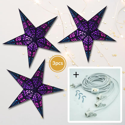 3-PACK + Cord | Purple Punch 24" Illuminated Paper Star Lanterns and Lamp Cord Hanging Decorations - AsianImportStore.com - B2B Wholesale Lighting and Decor