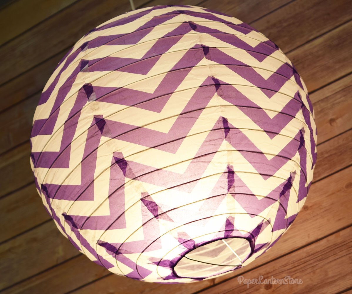 (Discontinued) (100 PACK) 14" Purple Chevron Paper Lantern, Even Ribbing, Hanging Decoration