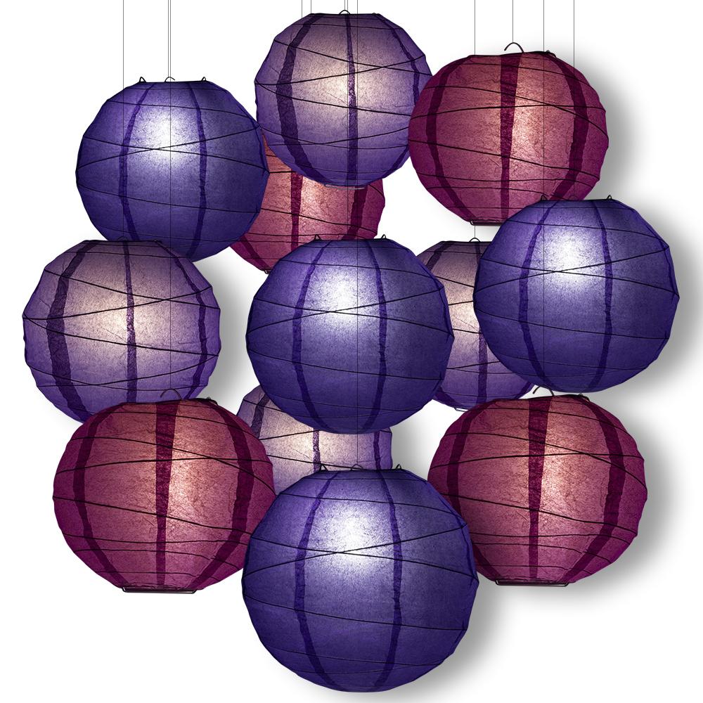 Purple Party Pack Crisscross Ribbed Paper Lantern Combo Set (12 pc Set) - AsianImportStore.com - B2B Wholesale Lighting and Decor