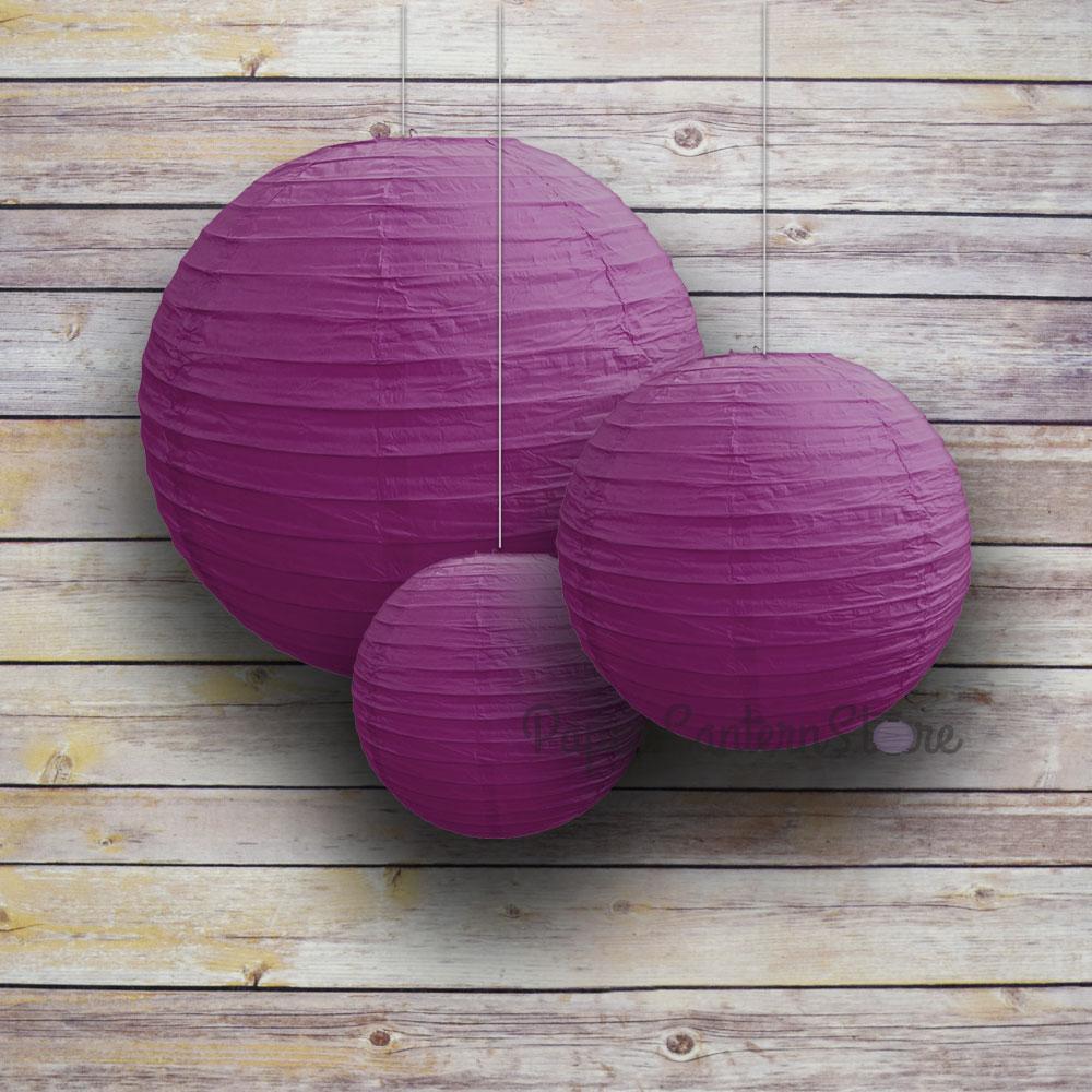 8/12/16" Purple Round Paper Lanterns, Even Ribbing (3-Pack Cluster) - AsianImportStore.com - B2B Wholesale Lighting and Decor