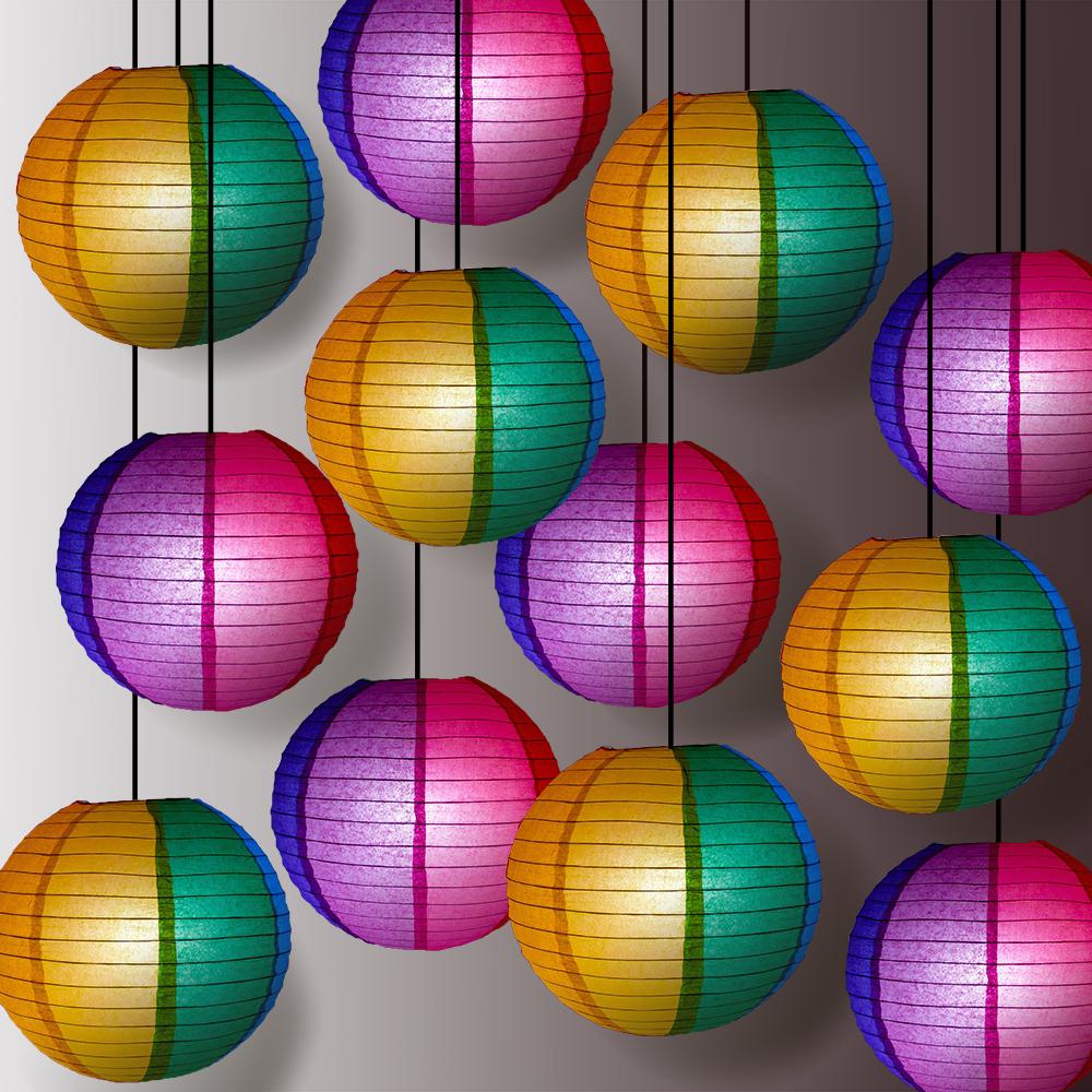 14" Rainbow Multi-Color Paper Lantern, Even Ribbing, Hanging Decoration (12-PACK) - AsianImportStore.com - B2B Wholesale Lighting and Decor
