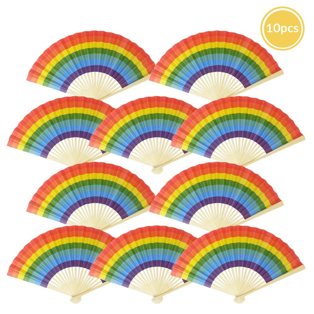 9" Rainbow Multi-Color Paper Hand Fans for Weddings, Parties, Premium Paper Stock (10 PACK) - AsianImportStore.com - B2B Wholesale Lighting and Decor