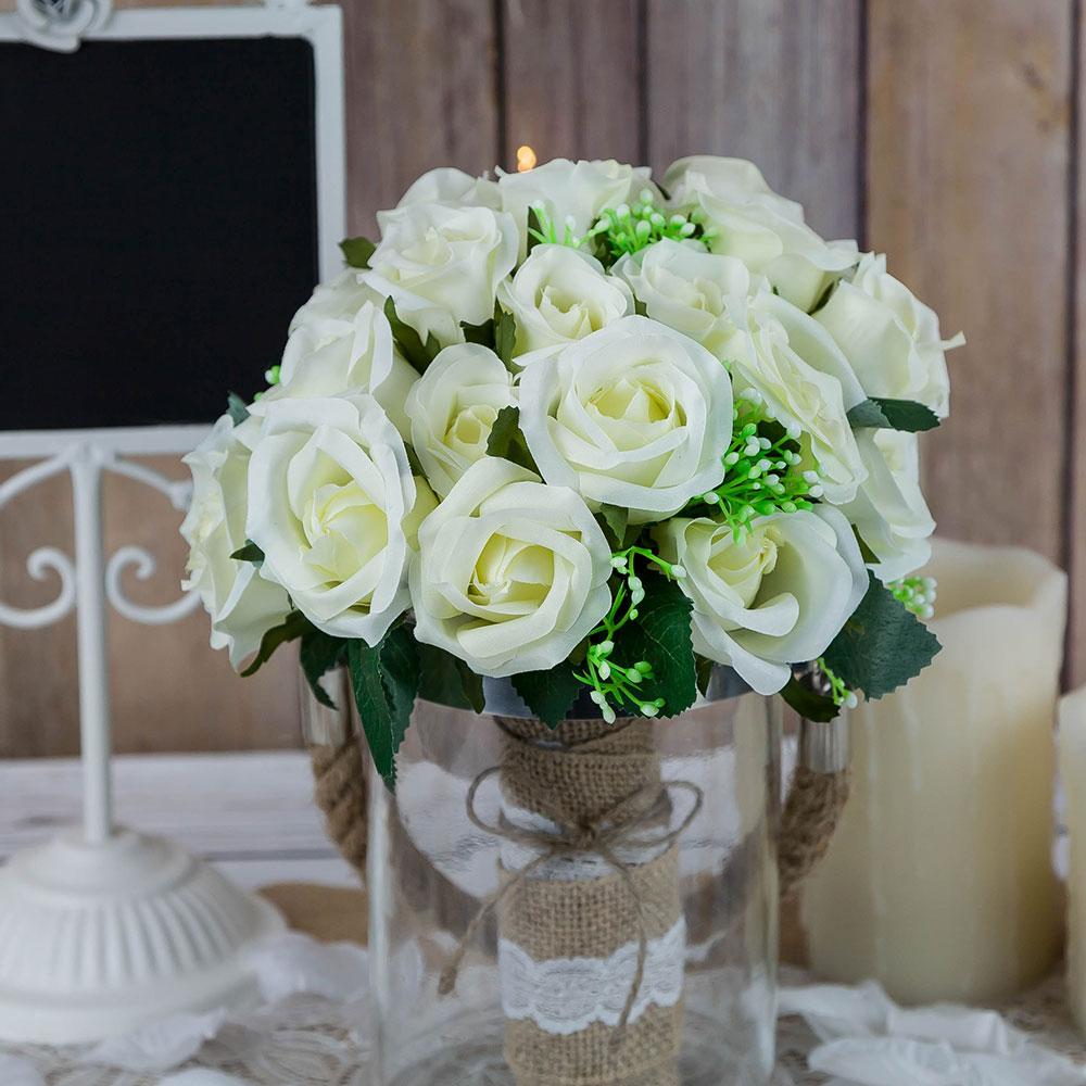 Realistic Artificial 24-ct Rose Bud Flower Bouquet 18" - Ivory - AsianImportStore.com - B2B Wholesale Lighting and Decor
