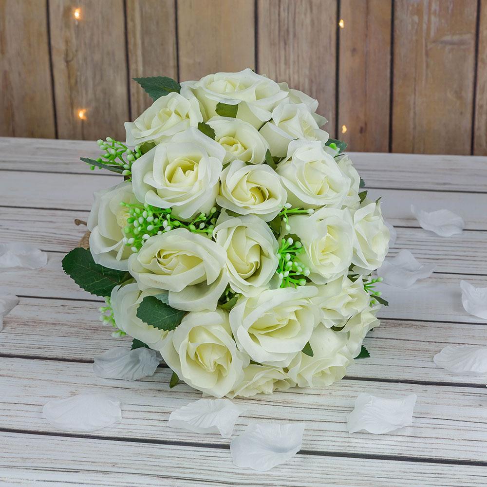  Realistic Artificial 24-ct Rose Bud Flower Bouquet 18" - Ivory - AsianImportStore.com - B2B Wholesale Lighting and Decor