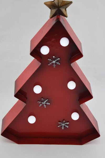 Red Christmas Tree Holiday Metal LED Marquee Light Sign, 14 Inch, Battery Operated - AsianImportStore.com - B2B Wholesale Lighting and Decor