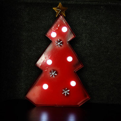 Red Christmas Tree Holiday Metal LED Marquee Light Sign, 14 Inch, Battery Operated - AsianImportStore.com - B2B Wholesale Lighting and Decor