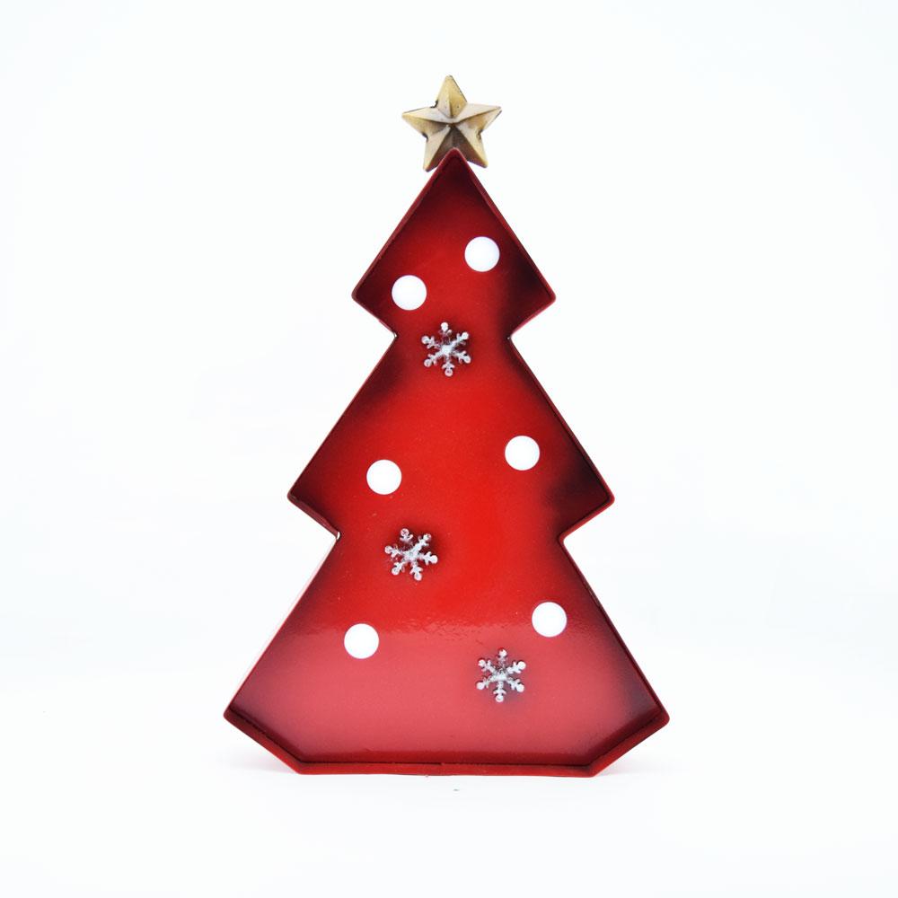 Red Christmas Tree Holiday Metal LED Marquee Light Sign, 14 Inch, Battery Operated - AsianImportStore.com - B2B Wholesale Lighting and Decor