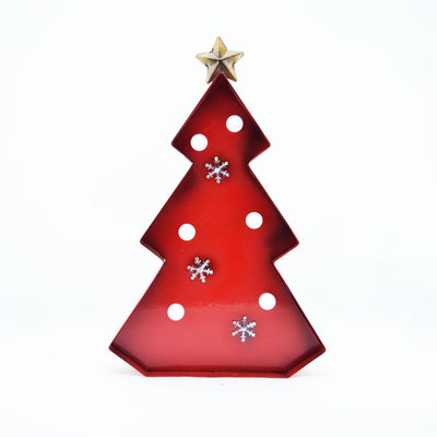 Red Christmas Tree Holiday Metal LED Marquee Light Sign, 14 Inch, Battery Operated - AsianImportStore.com - B2B Wholesale Lighting and Decor