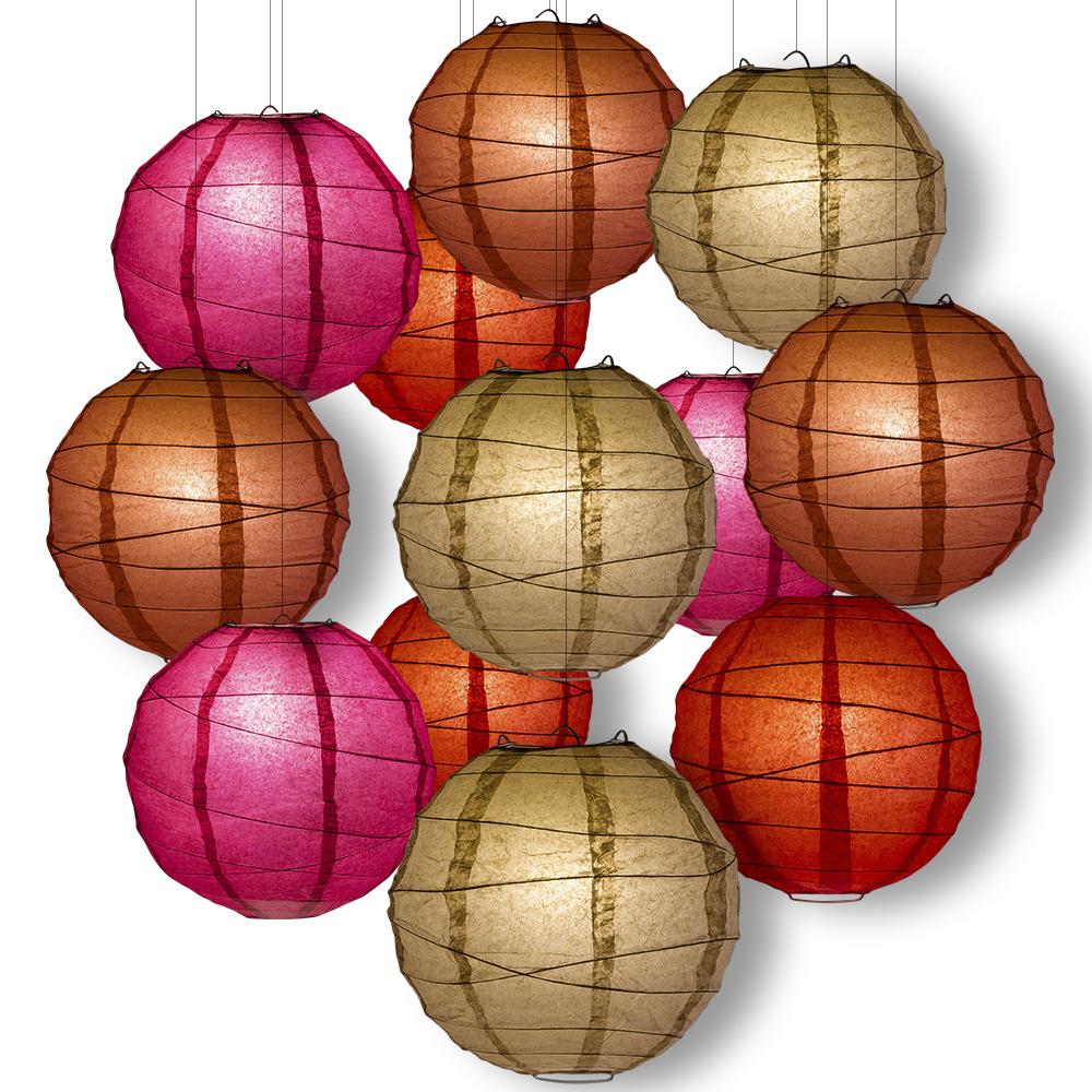 Red Color Party Pack Crisscross Ribbed Paper Lantern Combo Set (12 pc Set) - AsianImportStore.com - B2B Wholesale Lighting and Decor