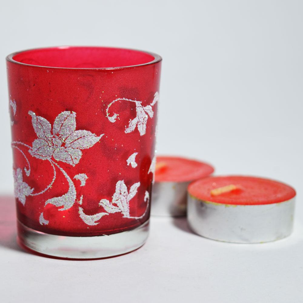  Red Floral Holiday Votive Tea Light Candle Holders Gift Set (4 PACK) - AsianImportStore.com - B2B Wholesale Lighting and Decor