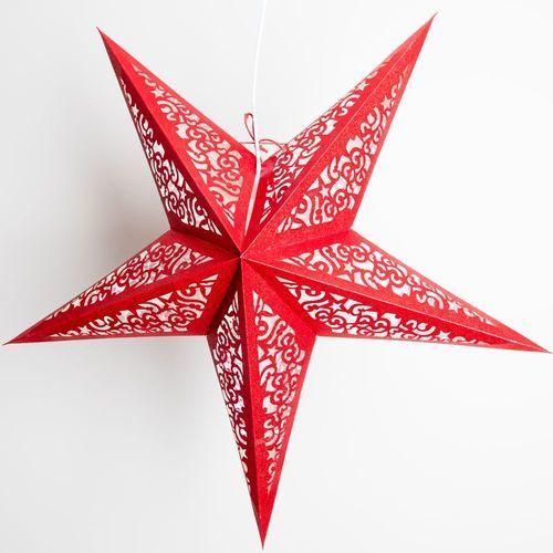 3-PACK + Cord | Red Christmas Holiday Glitter 24" Illuminated Paper Star Lanterns and Lamp Cord Hanging Decorations - AsianImportStore.com - B2B Wholesale Lighting and Decor