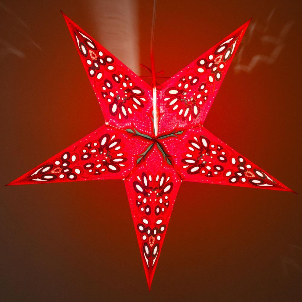 24 Inch Red Flower Glitter Paper Star Lantern, Hanging Decoration (20 PACK) - AsianImportStore.com - B2B Wholesale Lighting and Décor