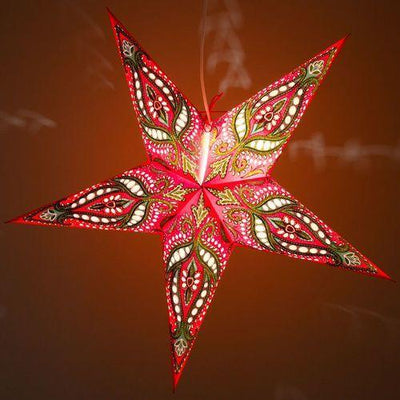 3-PACK + Cord | Red and Green Dragon Glitter 24" Illuminated Paper Star Lanterns and Lamp Cord Hanging Decorations - AsianImportStore.com - B2B Wholesale Lighting and Decor