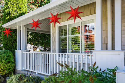 24" Red 7-Point Weatherproof Star Lantern Lamp, Hanging Decoration