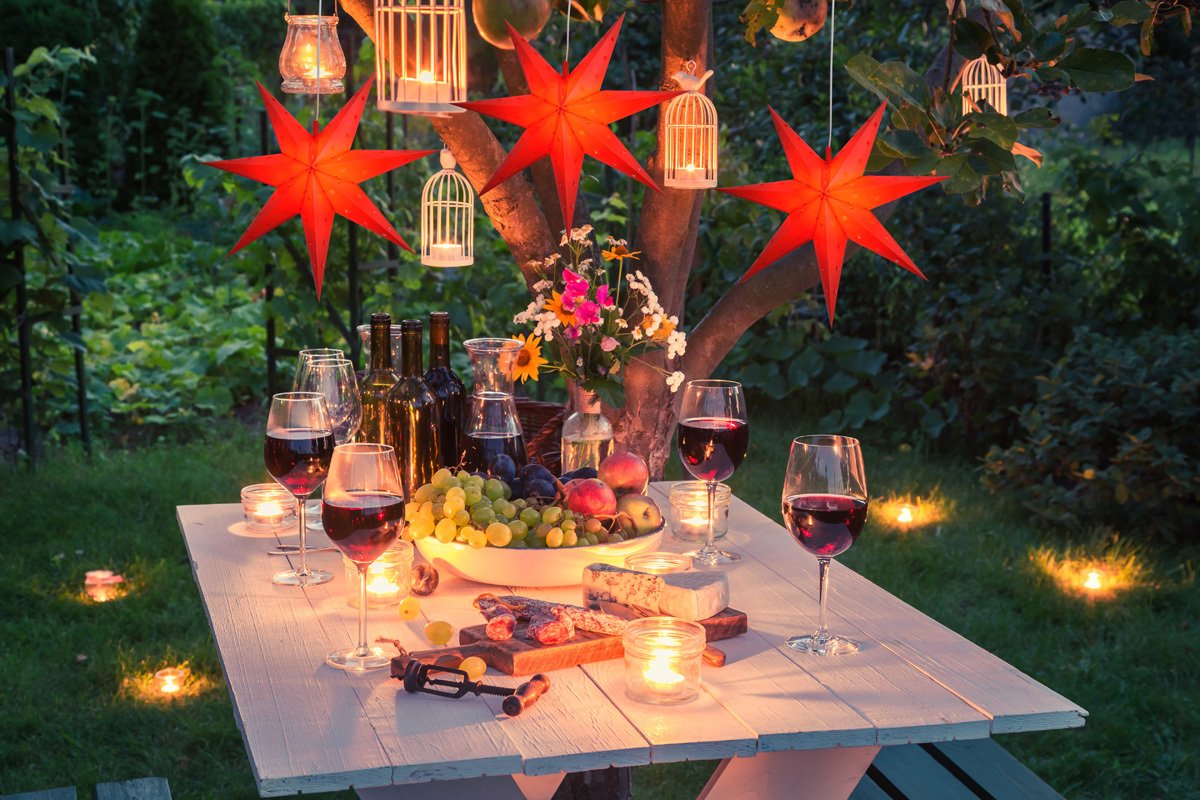24" Red 7-Point Weatherproof Star Lantern Lamp, Hanging Decoration