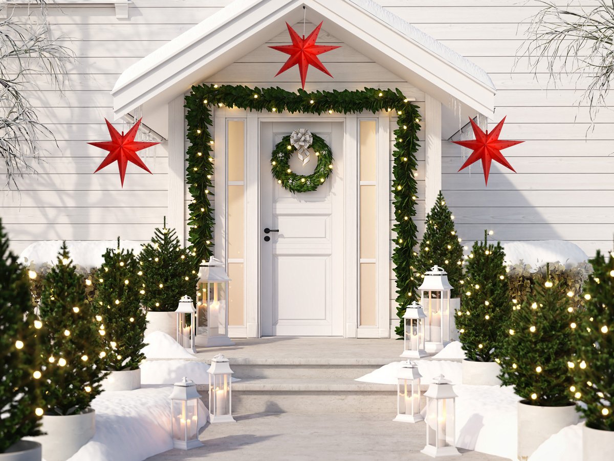 24" Red 7-Point Weatherproof Star Lantern Lamp, Hanging Decoration