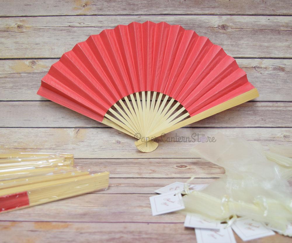 9" Red Premium Paper Hand Fans w/ Organza Bag (Combo 10 PACK) - AsianImportStore.com - B2B Wholesale Lighting and Decor