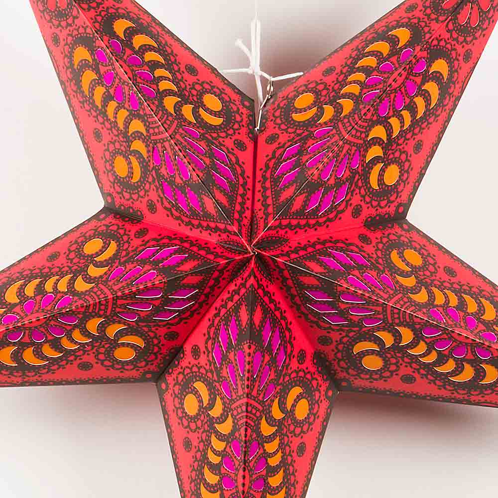 24" Red Peacock Paper Star Lantern, Chinese Hanging Wedding & Party Decoration - AsianImportStore.com - B2B Wholesale Lighting and Decor