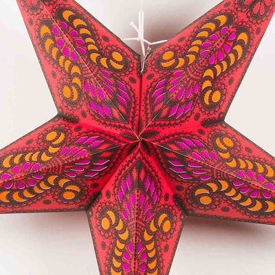 24" Red Peacock Paper Star Lantern, Chinese Hanging Wedding & Party Decoration - AsianImportStore.com - B2B Wholesale Lighting and Decor