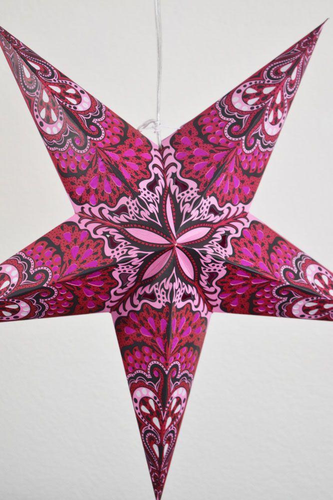24" Red Pink Rain Paper Star Lantern, Hanging - AsianImportStore.com - B2B Wholesale Lighting and Decor