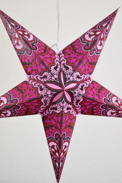 24" Red Pink Rain Paper Star Lantern, Hanging - AsianImportStore.com - B2B Wholesale Lighting and Decor