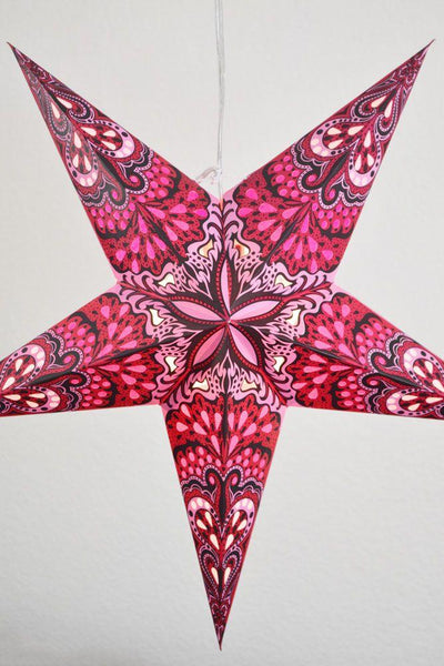 24" Red Pink Rain Paper Star Lantern, Hanging - AsianImportStore.com - B2B Wholesale Lighting and Decor