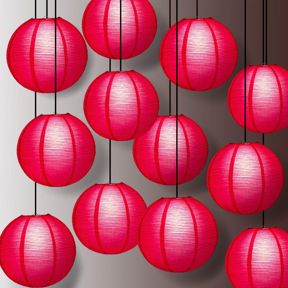12 PACK | 12" Red Fine Line Premium Even Ribbing Paper Lantern, Extra Sturdy - AsianImportStore.com - B2B Wholesale Lighting and Decor