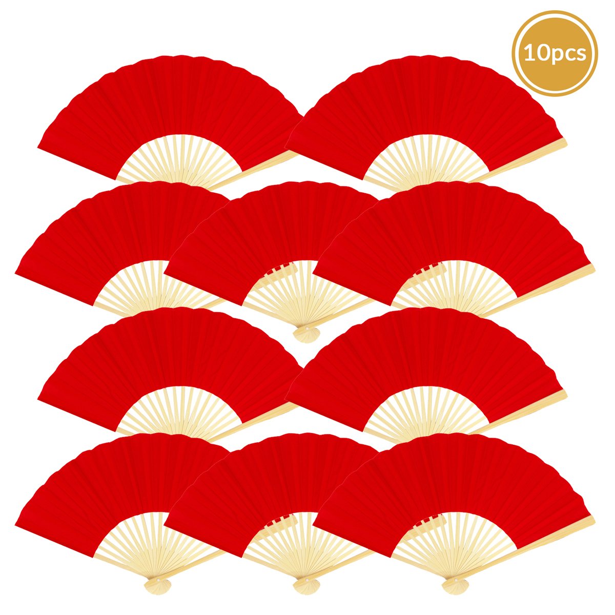 9" Red Silk Hand Fans for Weddings (10 Pack) - AsianImportStore.com - B2B Wholesale Lighting and Decor