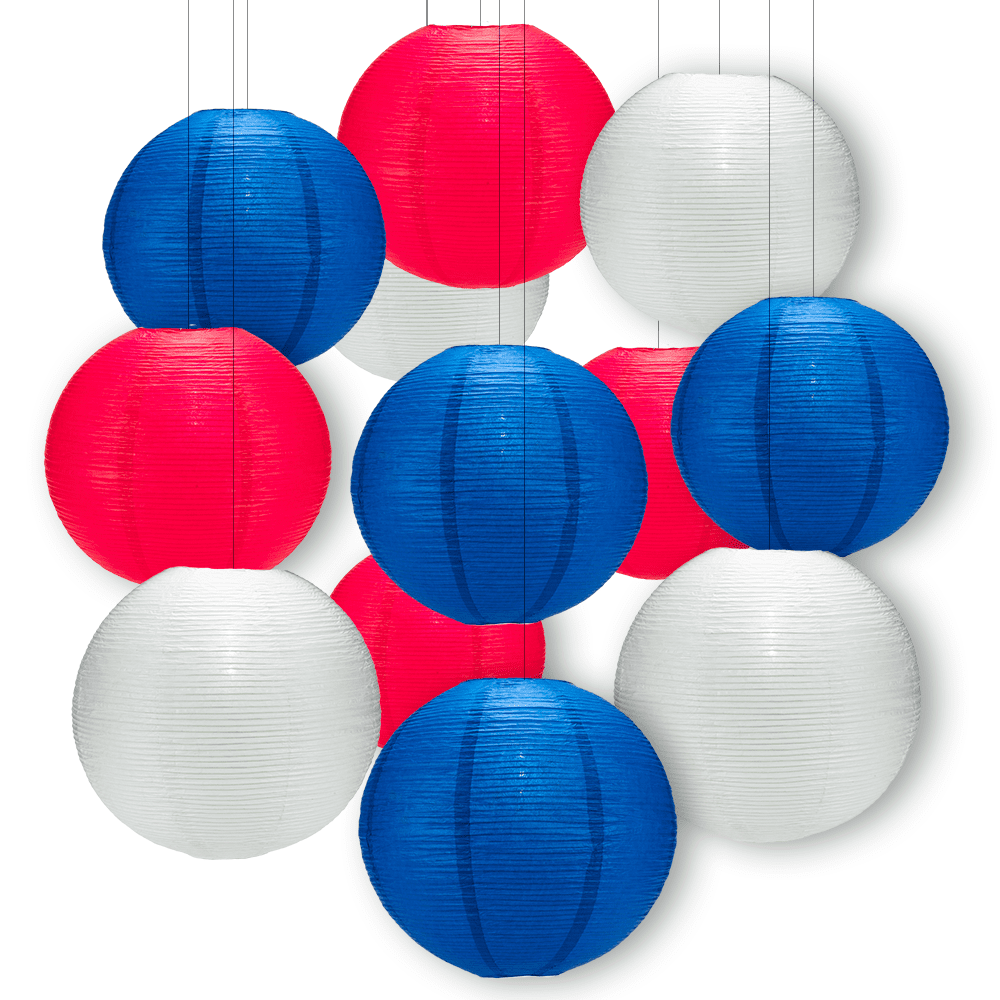 12" Patriotic Fine Line Ribbing Party Pack Paper Lantern Combo Set (12-PACK) - AsianImportStore.com - B2B Wholesale Lighting and Decor