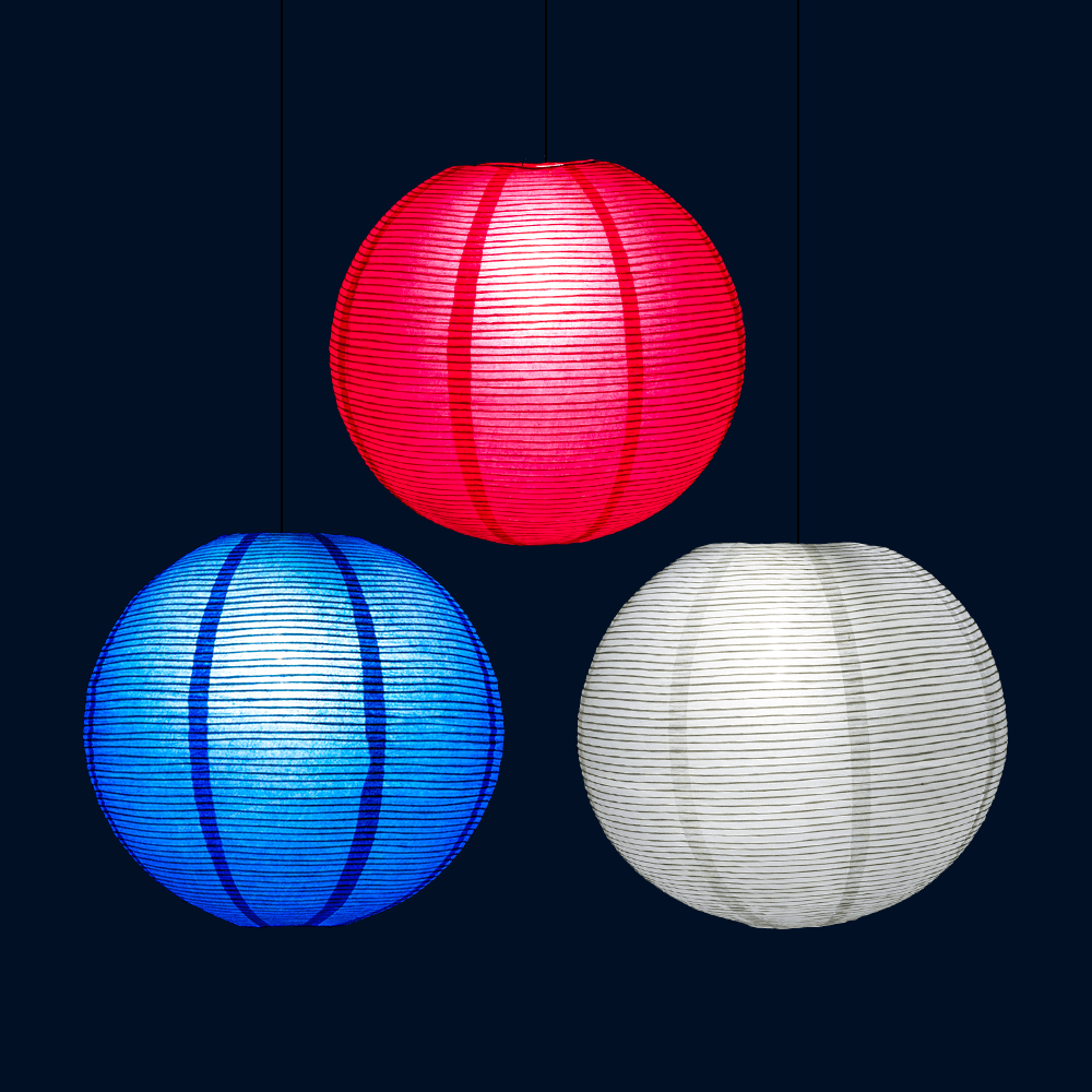 12" Patriotic Fine Line Ribbing Party Pack Paper Lantern Combo Set (3-PACK) - AsianImportStore.com - B2B Wholesale Lighting and Decor