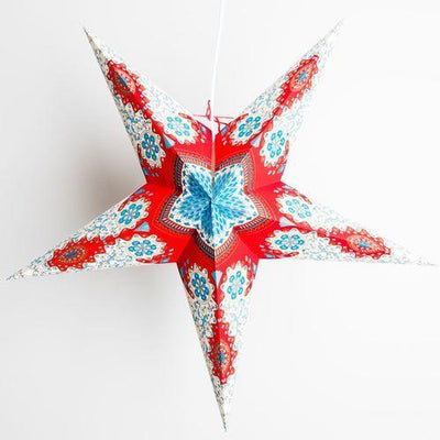 3-PACK + Cord | Red, White and Blue Royal Glitter 24" Illuminated Paper Star Lanterns and Lamp Cord Hanging Decorations - AsianImportStore.com - B2B Wholesale Lighting and Decor