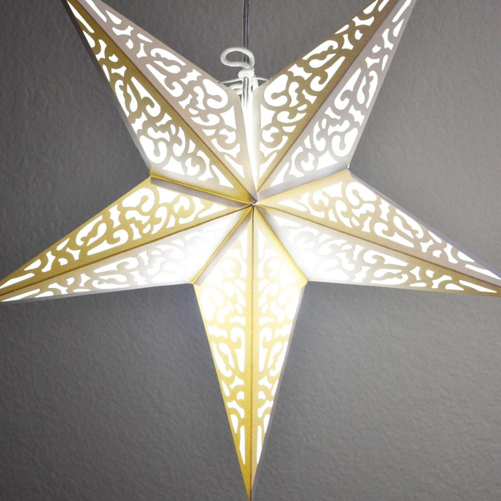 3-PACK + Cord | White Liberty 24" Illuminated Paper Star Lanterns and Lamp Cord Hanging Decorations - AsianImportStore.com - B2B Wholesale Lighting and Decor