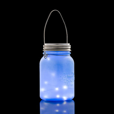 Fantado Regular Mouth Frozen Blue Mason Jar Luminaria Light w/ Hanging Cool White Fairy LED Kit - AsianImportStore.com - B2B Wholesale Lighting and Decor