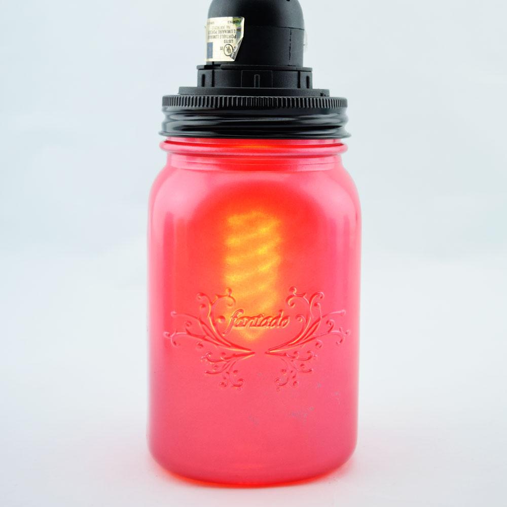  Fantado Frosted Fuchsia / Hot Pink Mason Jar Pendant Light Kit, Regular Mouth, Black Cord, 15FT - AsianImportStore.com - B2B Wholesale Lighting and Decor