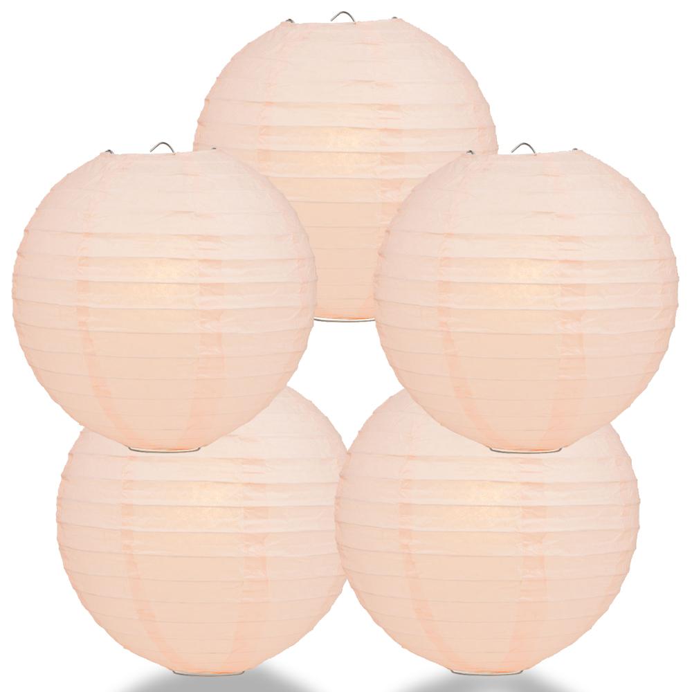 5 PACK | 12" Rose Quartz Pink Even Ribbing Round Paper Lanterns - AsianImportStore.com - B2B Wholesale Lighting and Decor