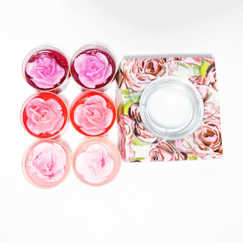  Rose Tea Light Candles w/ Glass Cup (Assorted Set) - AsianImportStore.com - B2B Wholesale Lighting and Decor