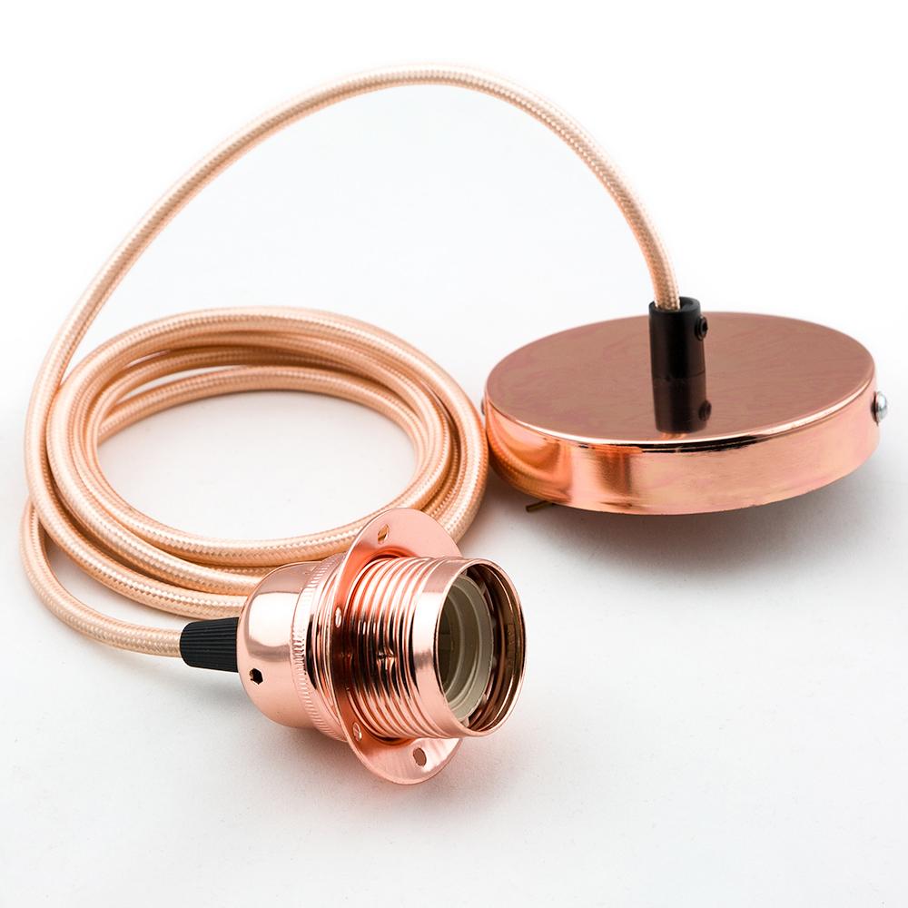  Classic Retro Rose Gold Hardwire Ceiling Pendant Light Fixture Cord Kit w/ 6FT Braided Cloth, Polished Finish - AsianImportStore.com - B2B Wholesale Lighting and Decor