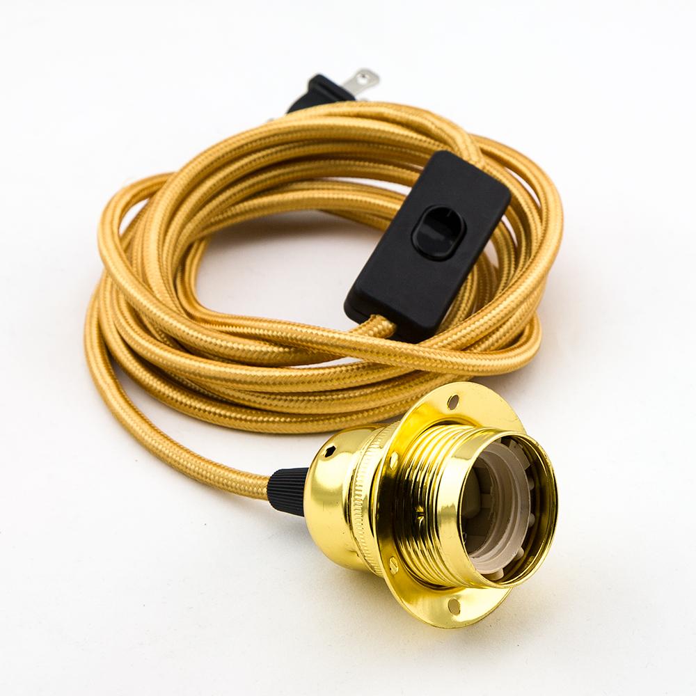 Classic Retro Gold Pendant Light Lamp Cord w/ Satin Brass Finish, Switch, 11FT Braided Cloth - AsianImportStore.com - B2B Wholesale Lighting and Decor