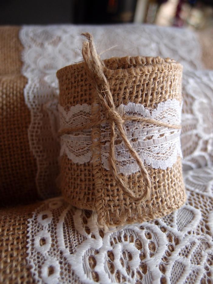 (Discontinued) (50 PACK) Burlap and Lace Style No.4 Fabric Wrap Roll (2.4 x 6 Ft)