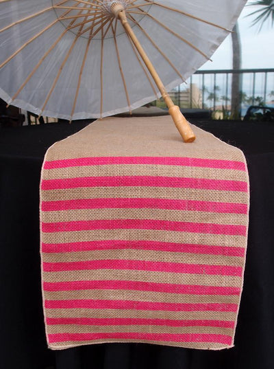 Vintage Burlap Table Runner w/ Fuchsia / Hot Pink Striped Pattern (12 x 108) - AsianImportStore.com - B2B Wholesale Lighting and Decor