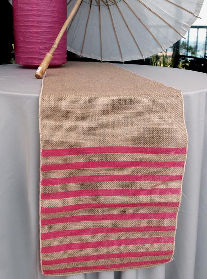 Vintage Burlap Table Runner w/ Fuchsia / Hot Pink Striped Pattern (12 x 108) (50 PACK) - AsianImportStore.com - B2B Wholesale Lighting and Décor