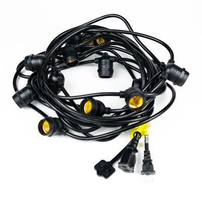 15 Socket Outdoor Commercial String Light Set, LED Filament Bulbs, 31 FT Black Cord, Total 15-Watts, Weatherproof
