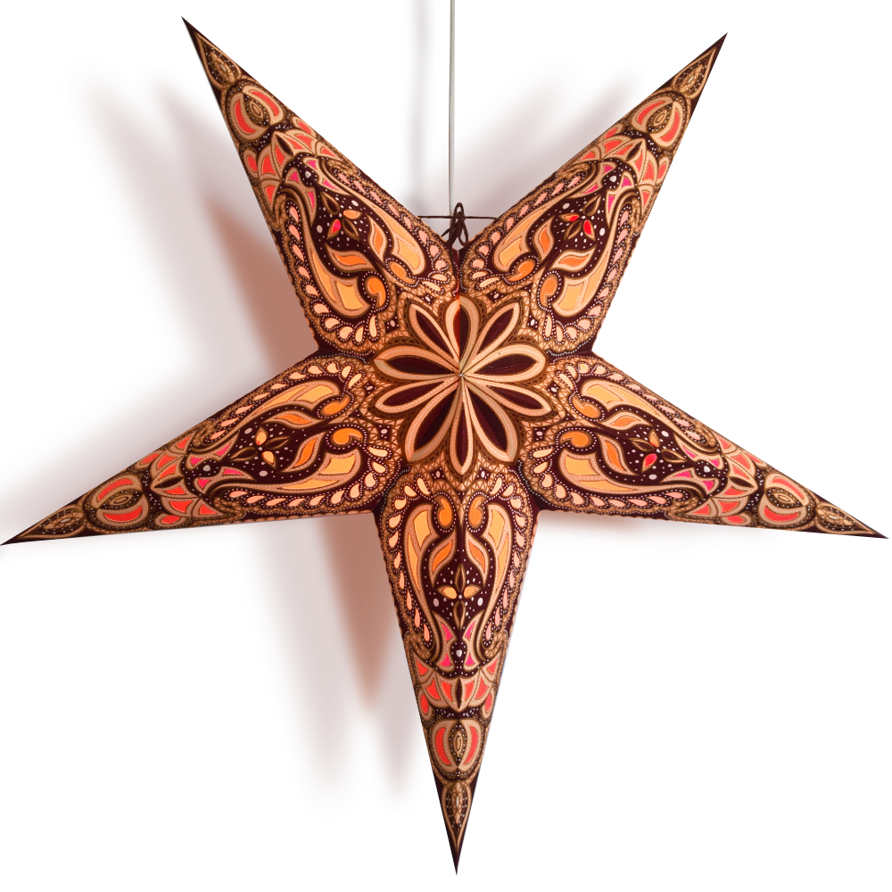 24" Brown Tan Alaskan Glitter Paper Star Lantern, Hanging Wedding & Party Decoration