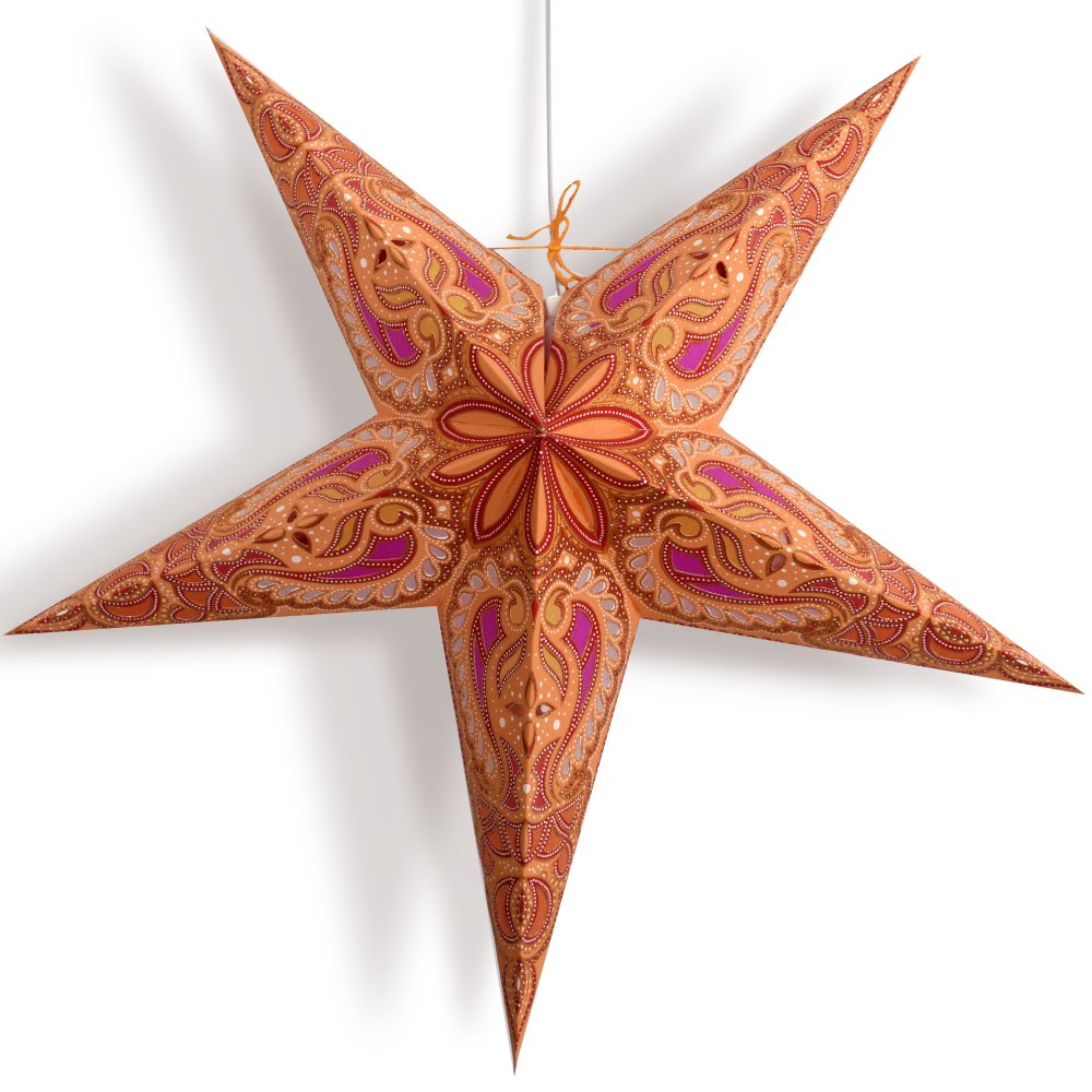 24" Orange Alaskan Glitter Paper Star Lantern, Hanging Wedding & Party Decoration