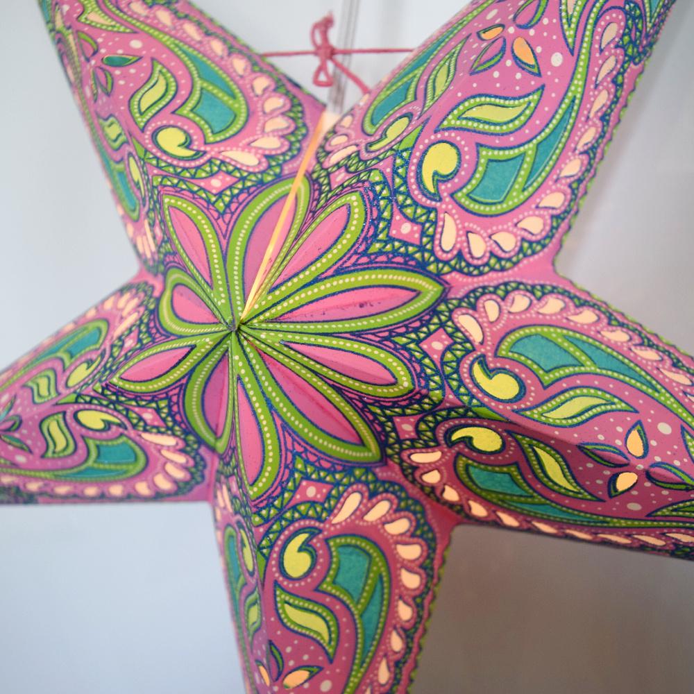 24" Pink Green Alaskan Glitter Paper Star Lantern, Hanging Wedding & Party Decoration