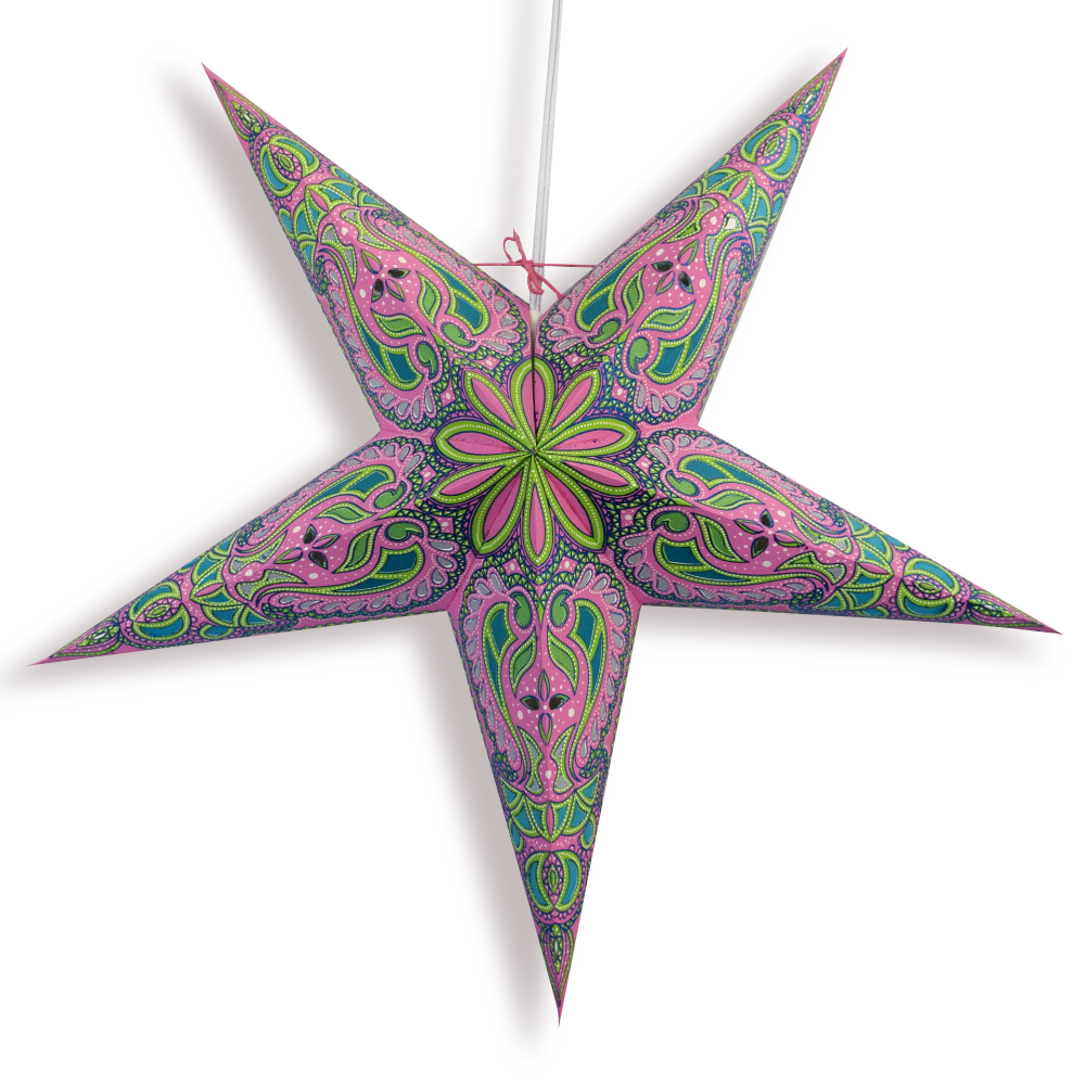 24" Pink Green Alaskan Glitter Paper Star Lantern, Hanging Wedding & Party Decoration