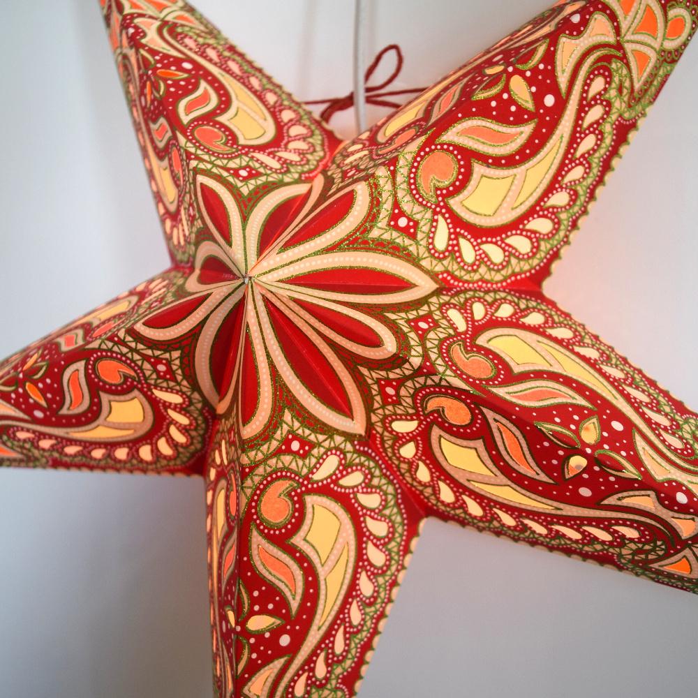 24" Red Orange Alaskan Green Glitter Paper Star Lantern, Hanging Wedding & Party Decoration