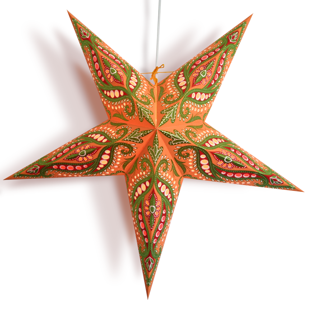 24" Orange Bloom Glitter Paper Star Lantern, Hanging Wedding & Party Decoration
