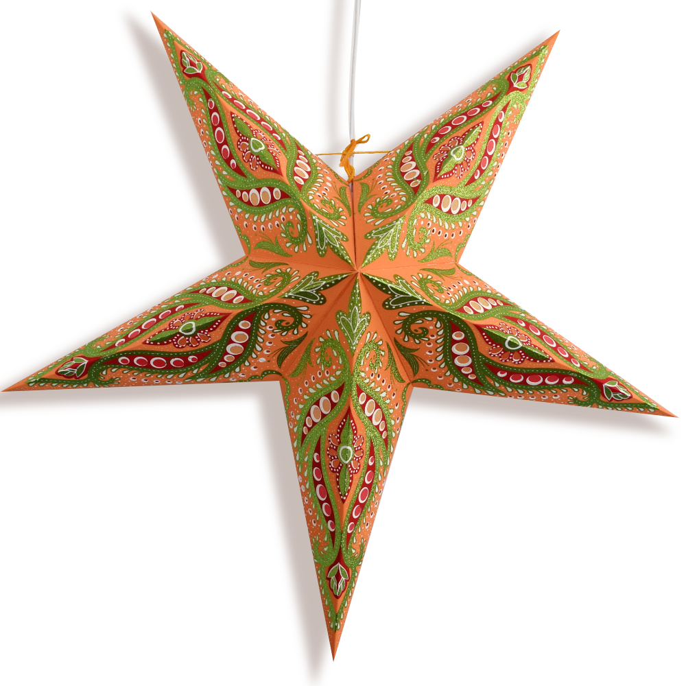 24" Orange Bloom Glitter Paper Star Lantern, Hanging Wedding & Party Decoration